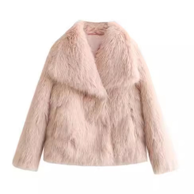 Winter Plush Coat - Fashionable Thick Lapel Outerwear for Women, Long Sleeve Casual Top