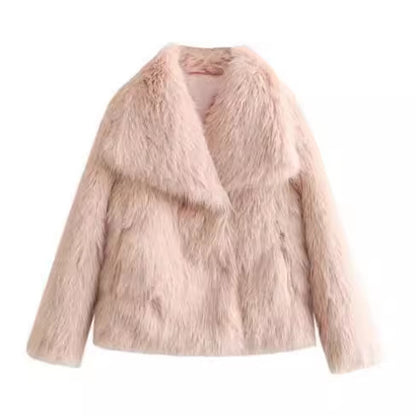 Winter Plush Coat - Fashionable Thick Lapel Outerwear for Women, Long Sleeve Casual Top