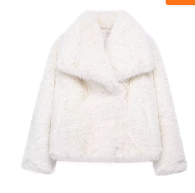 Winter Plush Coat - Fashionable Thick Lapel Outerwear for Women, Long Sleeve Casual Top