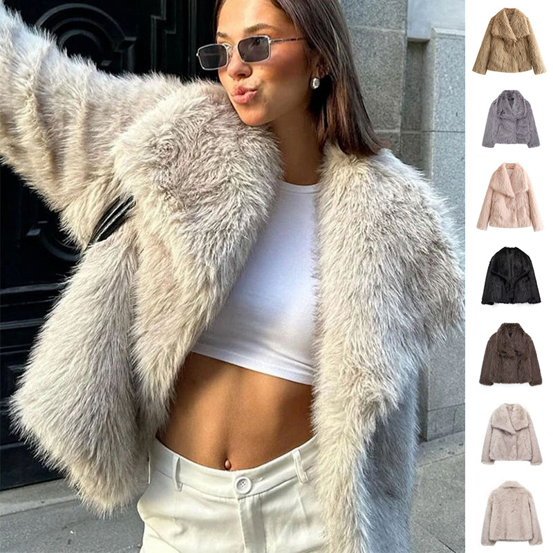 Winter Plush Coat - Fashionable Thick Lapel Outerwear for Women, Long Sleeve Casual Top