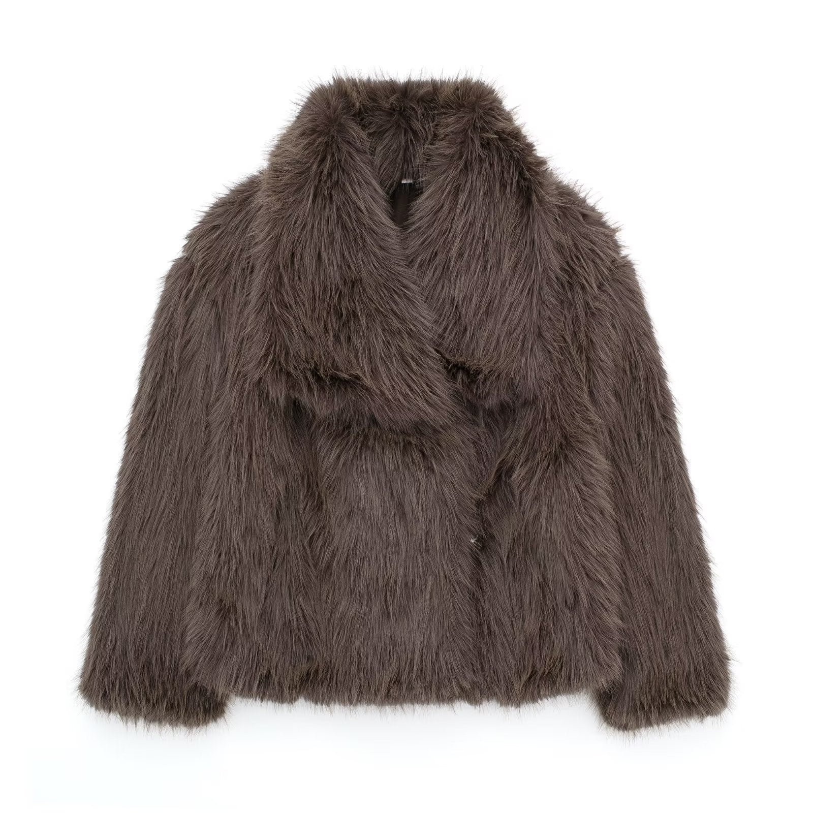 Winter Plush Coat - Fashionable Thick Lapel Outerwear for Women, Long Sleeve Casual Top