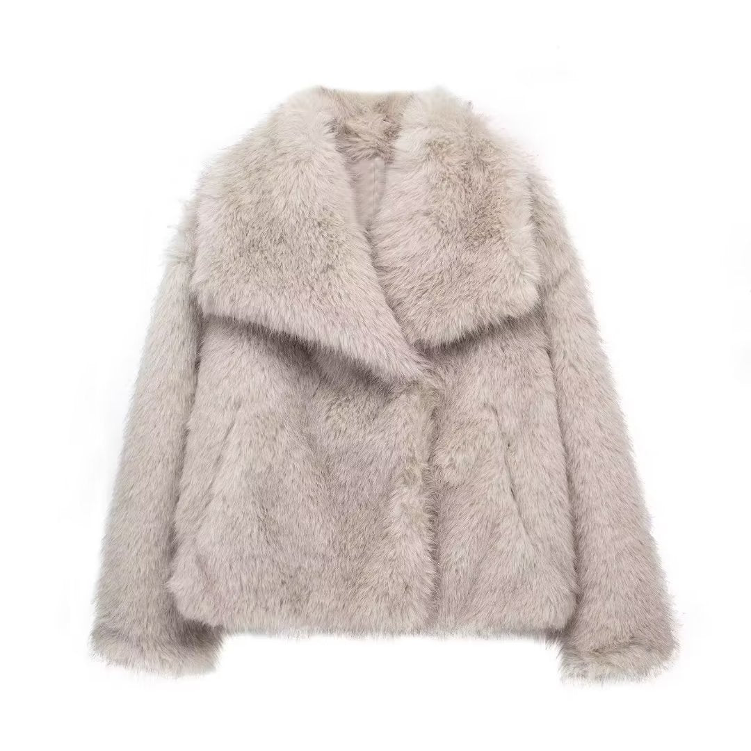 Winter Plush Coat - Fashionable Thick Lapel Outerwear for Women, Long Sleeve Casual Top