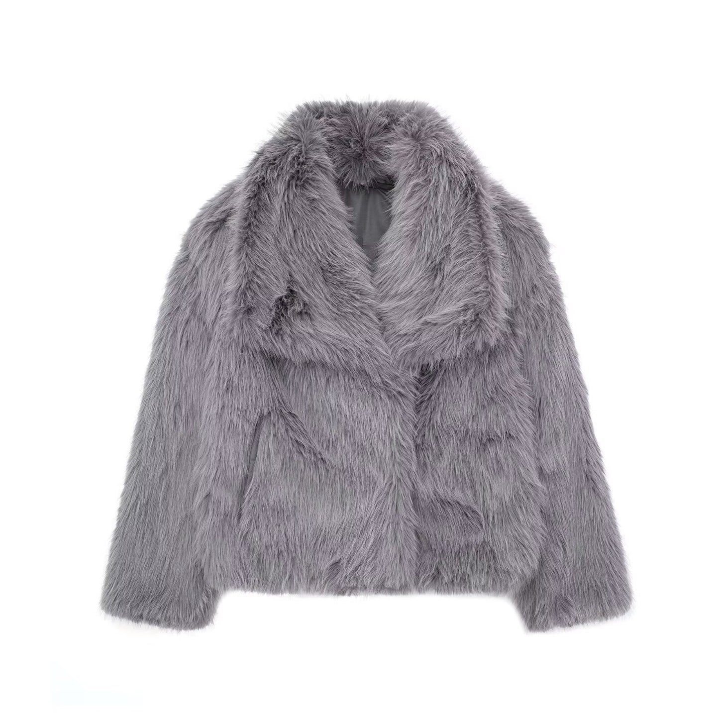 Winter Plush Coat - Fashionable Thick Lapel Outerwear for Women, Long Sleeve Casual Top