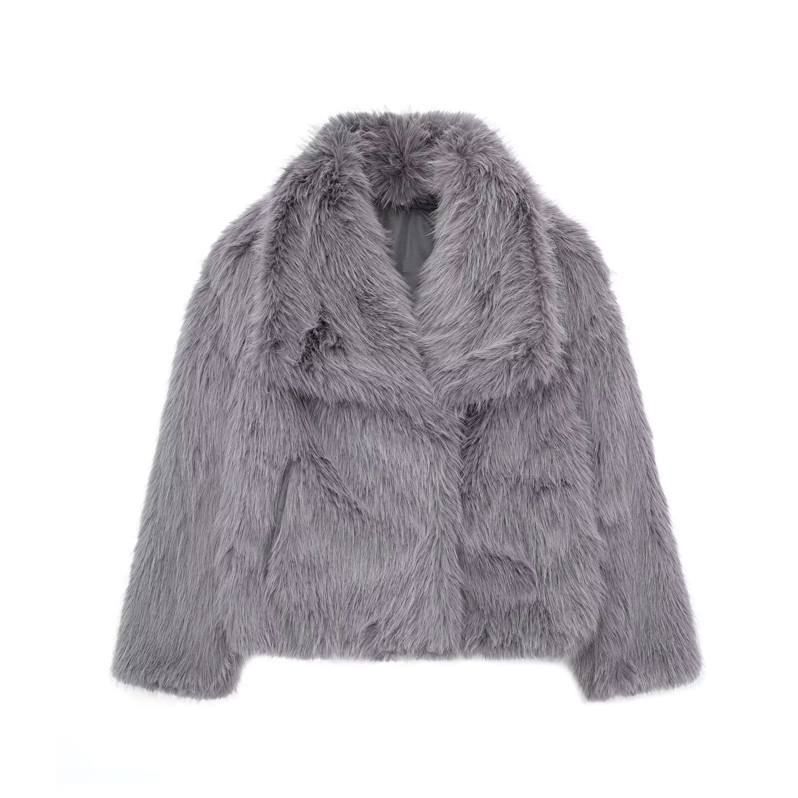 Winter Plush Coat - Fashionable Thick Lapel Outerwear for Women, Long Sleeve Casual Top