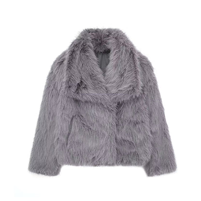 Winter Plush Coat - Fashionable Thick Lapel Outerwear for Women, Long Sleeve Casual Top