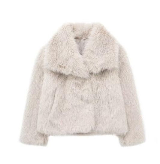 Winter Plush Coat - Fashionable Thick Lapel Outerwear for Women, Long Sleeve Casual Top