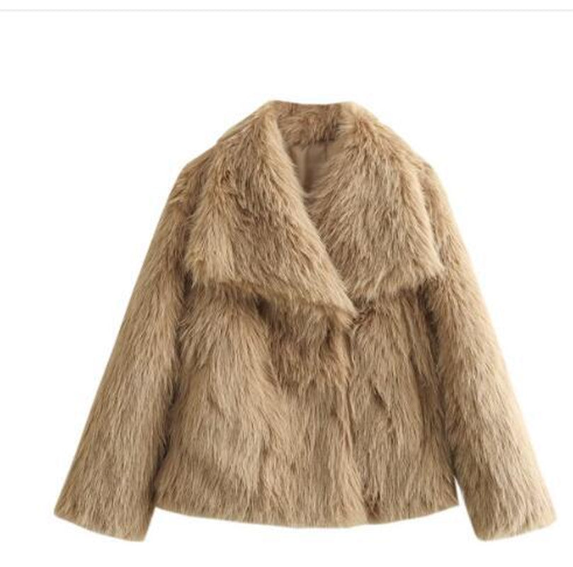 Winter Plush Coat - Fashionable Thick Lapel Outerwear for Women, Long Sleeve Casual Top