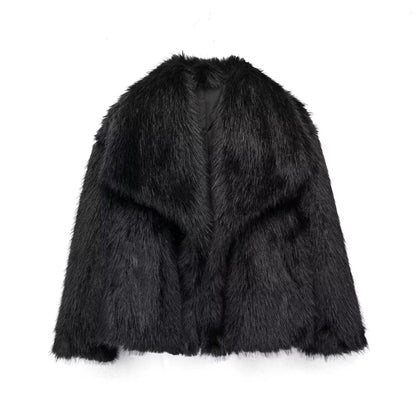 Winter Plush Coat - Fashionable Thick Lapel Outerwear for Women, Long Sleeve Casual Top