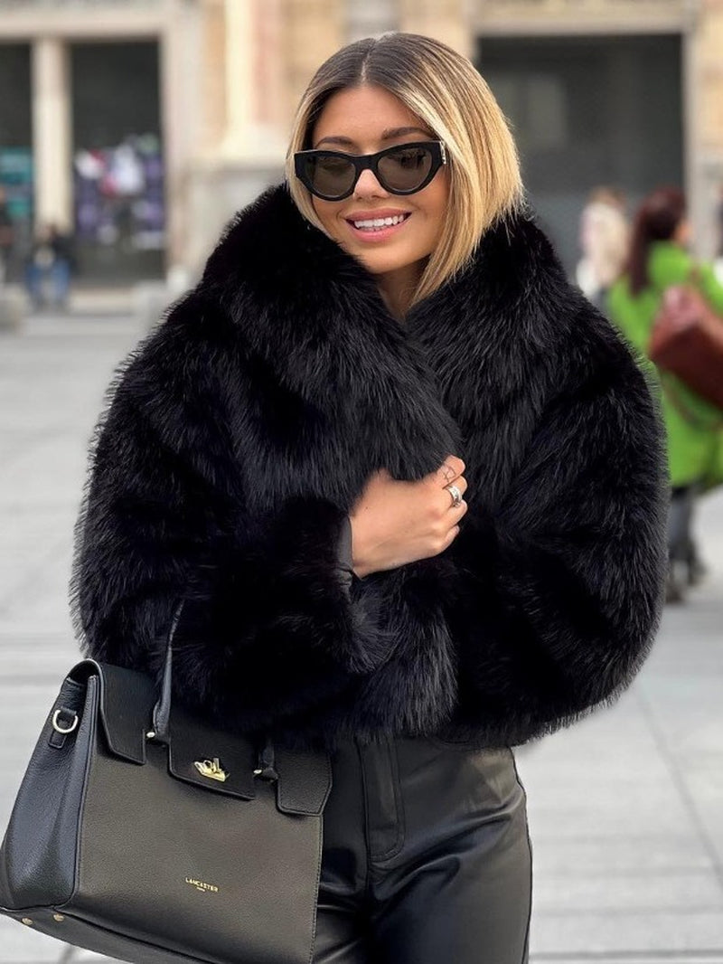 Winter Plush Coat - Fashionable Thick Lapel Outerwear for Women, Long Sleeve Casual Top